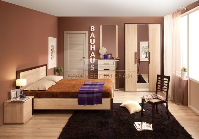 Комплект спальни Bauhaus с 3-дверным шкафом, дуб сонома