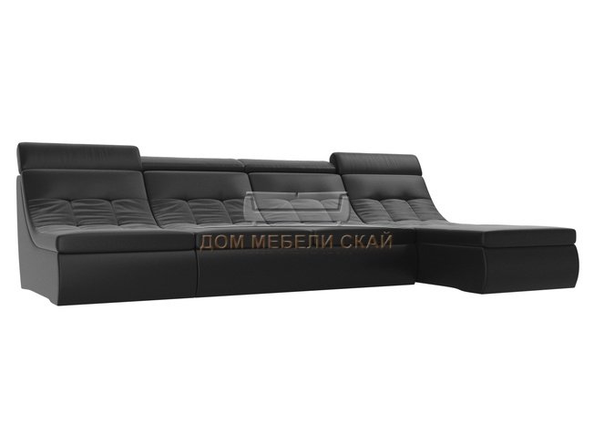 Угловой модульный диван-кровать правый Холидей Люкс, черный/экокожа