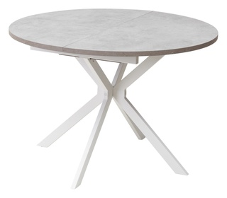 Стол обеденный круглый раскладной Вега D110, бетон чикаго светло-серый/белый каркас