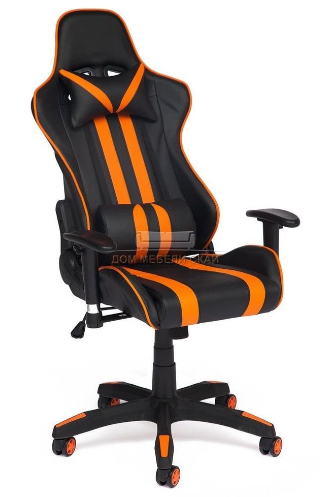 Кресло офисное Айкар iCar, черно-оранжевая экокожа