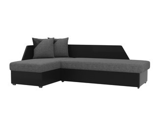 Угловой диван-кровать левый Андора, серый/черный/рогожка/экокожа