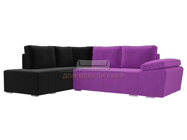 Угловой диван-кровать левый Хавьер, фиолетовый/черный/микровельвет