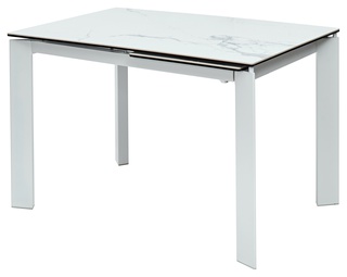 Стол обеденный раздвижной CORNER 120, HIGH GLOSS STATUARIO керамика/белый каркас