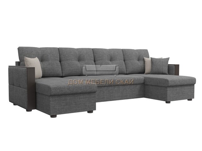 П-образный угловой диван Валенсия, серый/рогожка