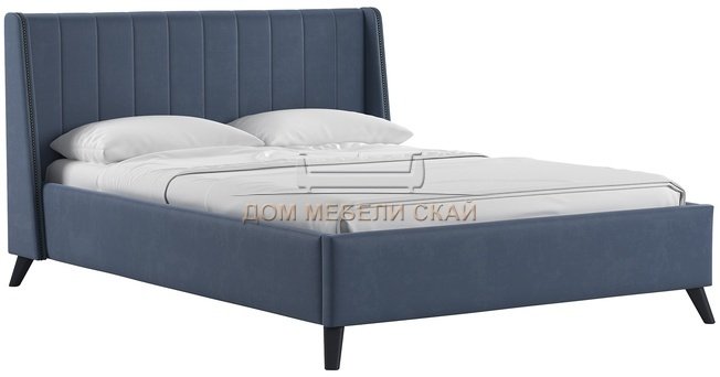 Кровать полутороспальная Мелисса 140х200, тори 83 велюр серо-синий