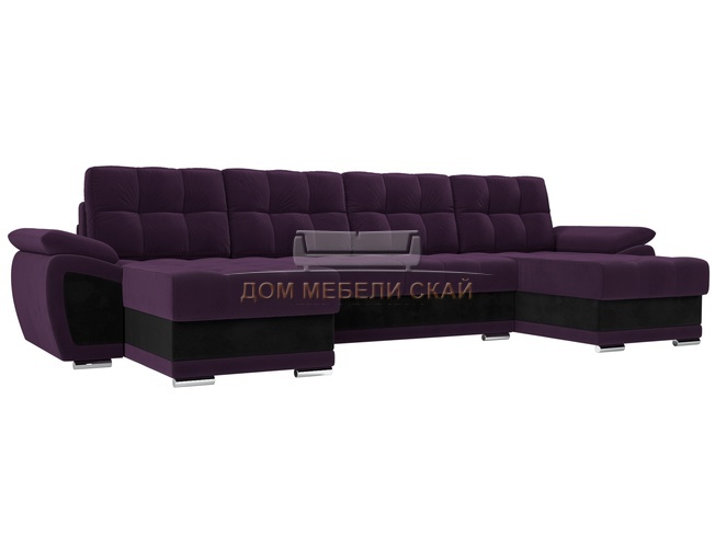 П-образный угловой диван Нэстор, фиолетовый/черный/велюр