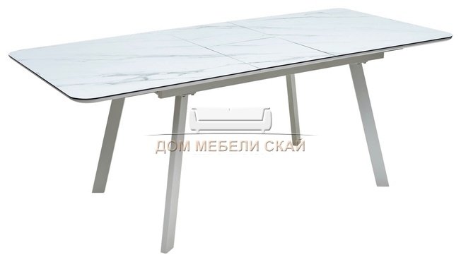 Стол обеденный раздвижной ARUBA 160, GREY-WHITE/WHITE глазурованное стекло