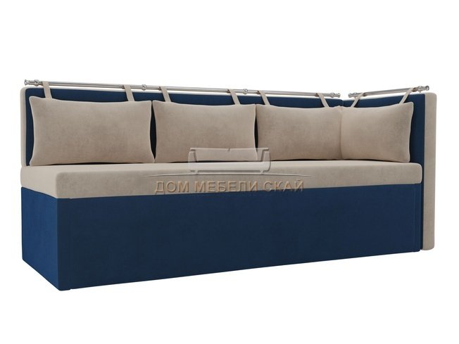 Кухонный угловой диван со спальным местом правый Метро, бежевый/голубой/велюр