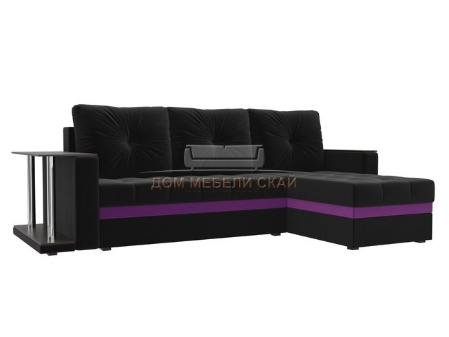 Угловой диван-кровать правый Атланта М, черный/микровельвет