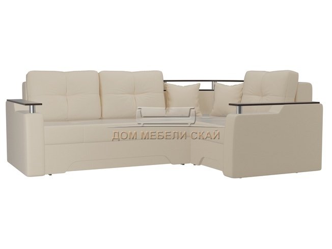 Угловой диван-кровать правый Комфорт, бежевый/экокожа