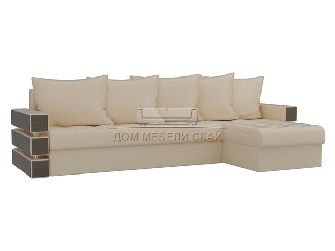 Угловой диван-кровать правый Венеция, бежевый/экокожа