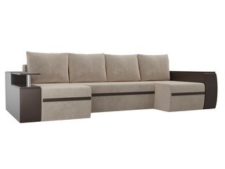 П-образный угловой диван Ричмонд, бежевый/коричневый/велюр/экокожа