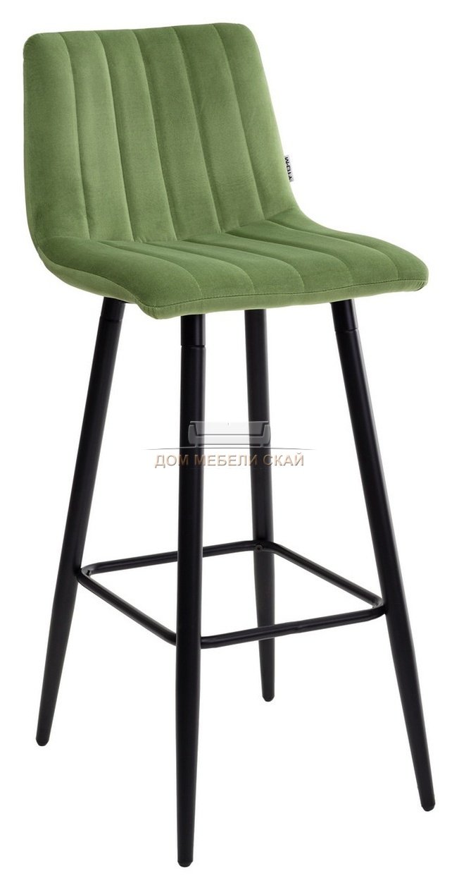 Барный стул DERRY, велюровый зеленого цвета террариумный мох/черный