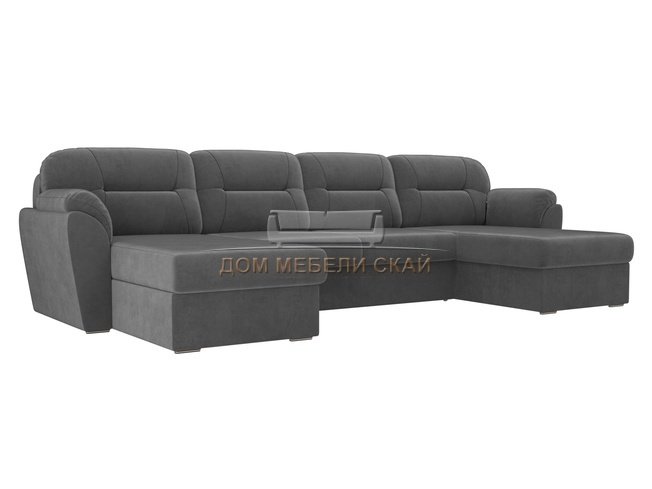 П-образный угловой диван Бостон, серый/велюр