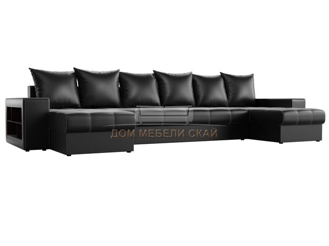 П-образный угловой диван Дубай, черный/экокожа