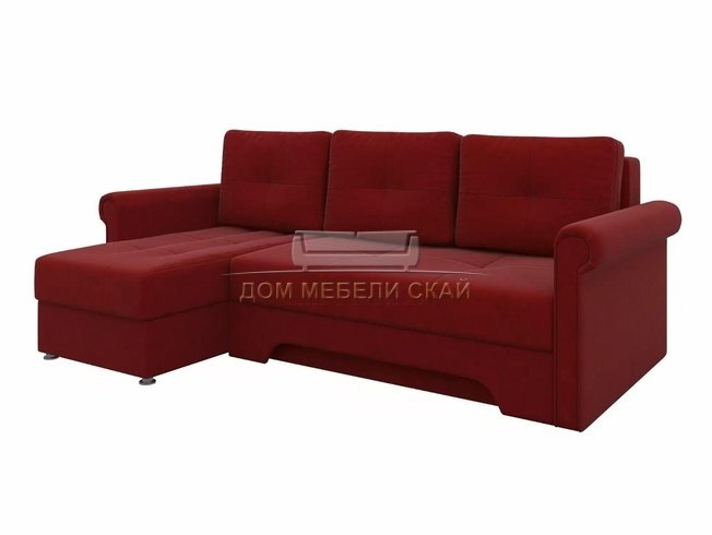 Угловой диван-кровать левый Леон, красный/микровельвет