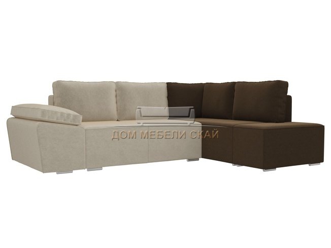 Угловой диван-кровать правый Хавьер, бежевый/коричневый/микровельвет
