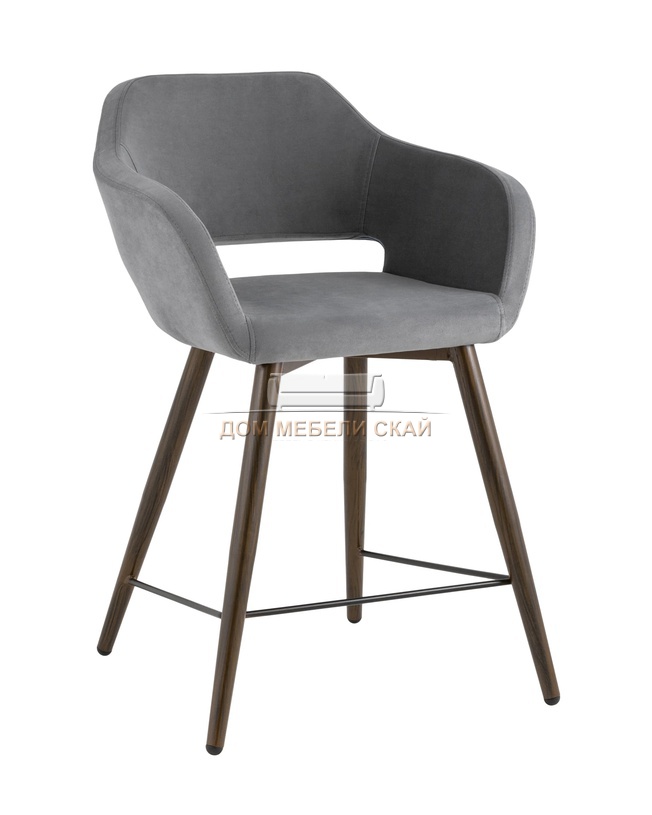 Стул полубарный Саймон, велюровый тёмно-серого цвета