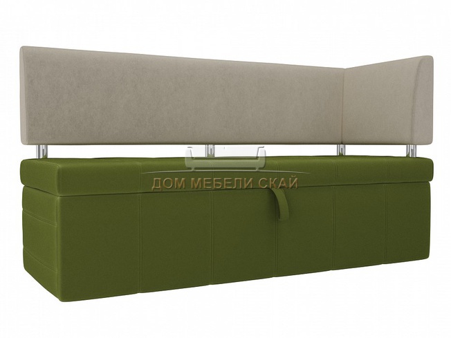 Кухонный диван Стоун с правым углом, зеленый/бежевый/микровельвет