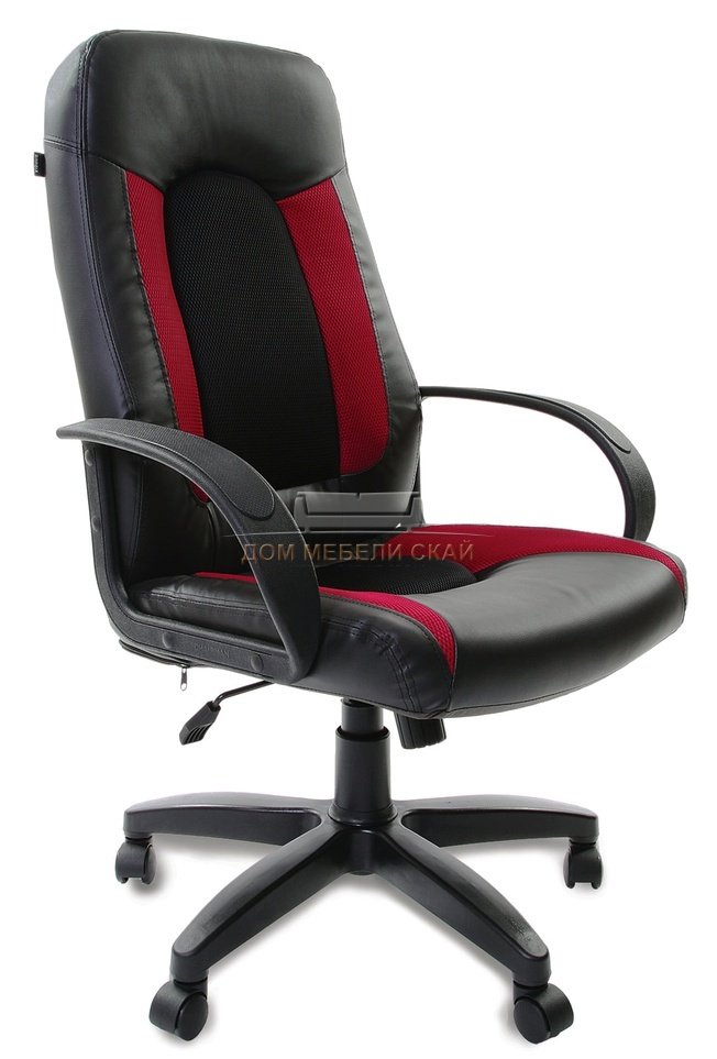 Кресло офисное Brabix Strike EX-525, экокожа черная/ткань черная/бордовая