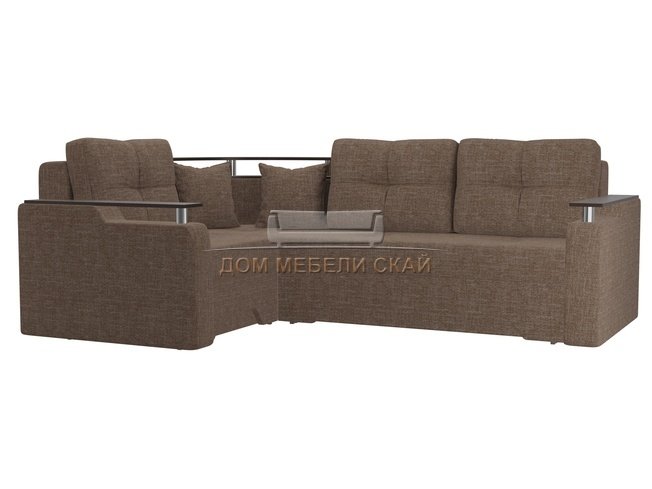 Угловой диван-кровать левый Комфорт, коричневый/рогожка