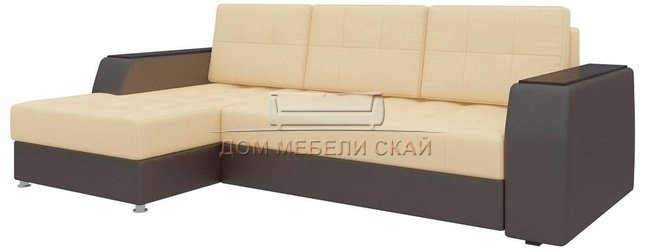 Угловой диван-кровать левый Эмир Б/С, бежевый/коричневый/экокожа