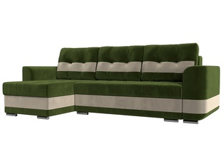 Угловой диван-кровать левый Честер, зеленый//бежевый/микровельвет
