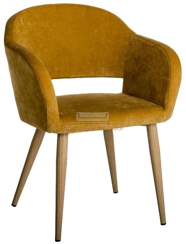 Стул-кресло Oscar, микровельвет жёлтого цвета/натуральный дуб