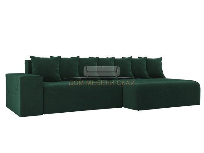 Угловой диван-кровать правый Кёльн, зеленый/велюр