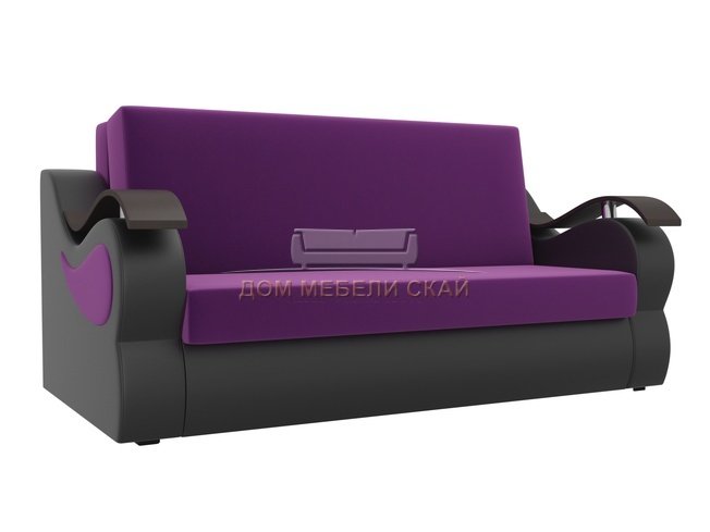 Диван-кровать аккордеон Меркурий, фиолетовый/черный/микровельвет/экокожа