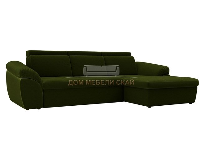 Угловой диван-кровать правый Мисандра, зеленый/микровельвет