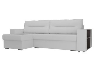 Угловой диван-кровать левый Эридан, белый/экокожа