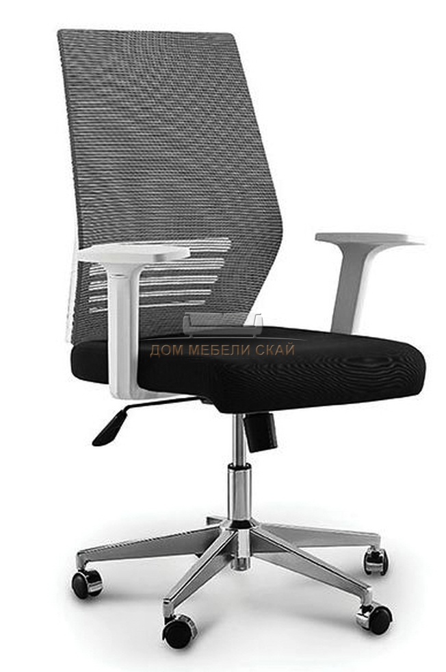 Кресло офисное Престиж LB, белый пластик/серая сетка/черная ткань