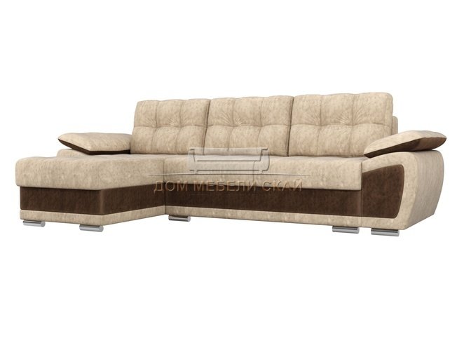 Угловой диван-кровать левый Нэстор, бежевый/коричневый/велюр