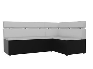 Кухонный угловой диван правый Классик, белый/черный/экокожа