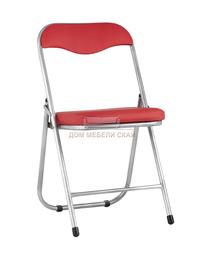 Стул складной Джон, экокожа красного цвета/каркас металлик