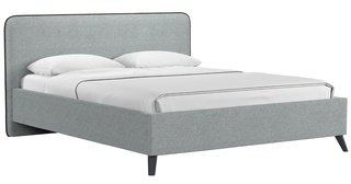 Кровать двуспальная Миа 160х200 с ПМ, купер 18 жаккард серый/кант лайт 10 велюр коричневый