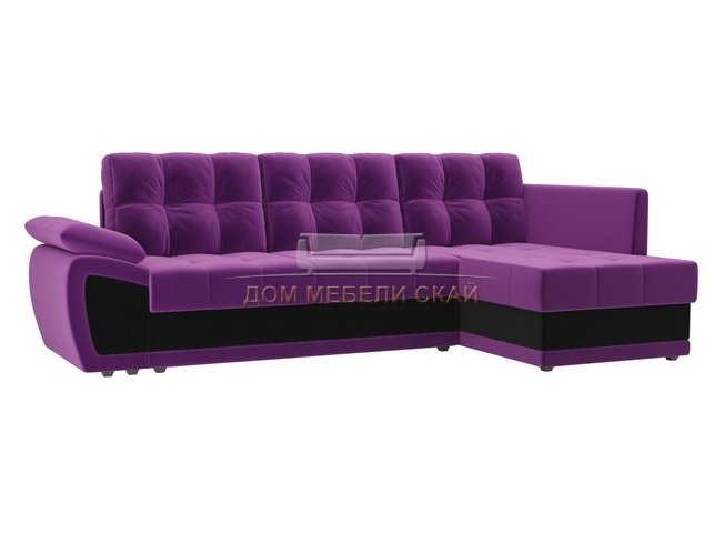 Угловой диван-кровать правый Нэстор прайм, фиолетовый/черный/микровельвет
