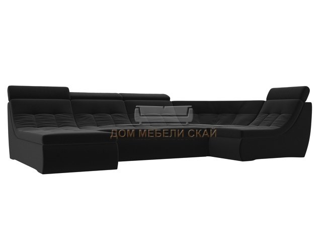 П-образный угловой диван Холидей Люкс, черный/микровельвет