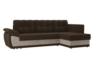 Угловой диван-кровать правый Нэстор прайм, коричневый/бежевый/велюр