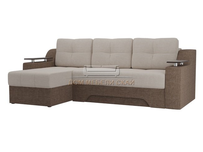 Угловой диван-кровать левый Сенатор, бежевый/коричневый/рогожка