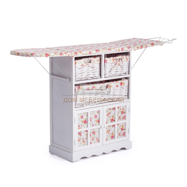 Гладильный комод с 3-я корзинами Secret De Maison CAMPANARD, белый/розочки