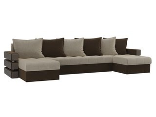 П-образный угловой диван Венеция, бежевый/коричневый/микровельвет