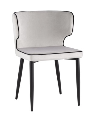 Стул Матео с кантом, велюровый светло-серого цвета/ножки черный