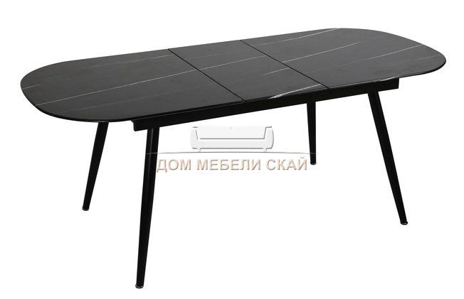 Стол обеденный овальный раздвижной Marble 160, чёрный мрамор