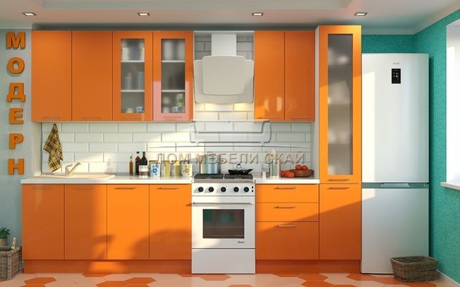 Кухня Модерн 3200 с пеналом, оранжевый глянец