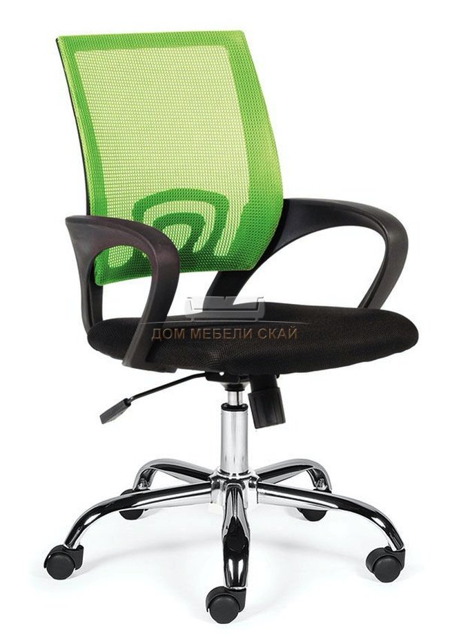 Кресло офисное Спринг, green - black/база хром/зеленая сетка/черная ткань