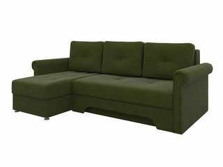 Угловой диван-кровать левый Леон, зеленый/микровельвет