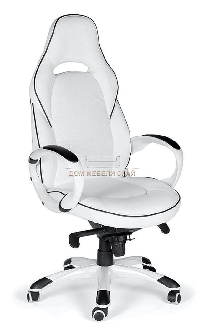 Кресло офисное Мустанг Х, white/белый пластик/белая экокожа/черная строчка