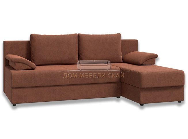 Угловой диван-кровать Лира без боковин, коричневый велюр